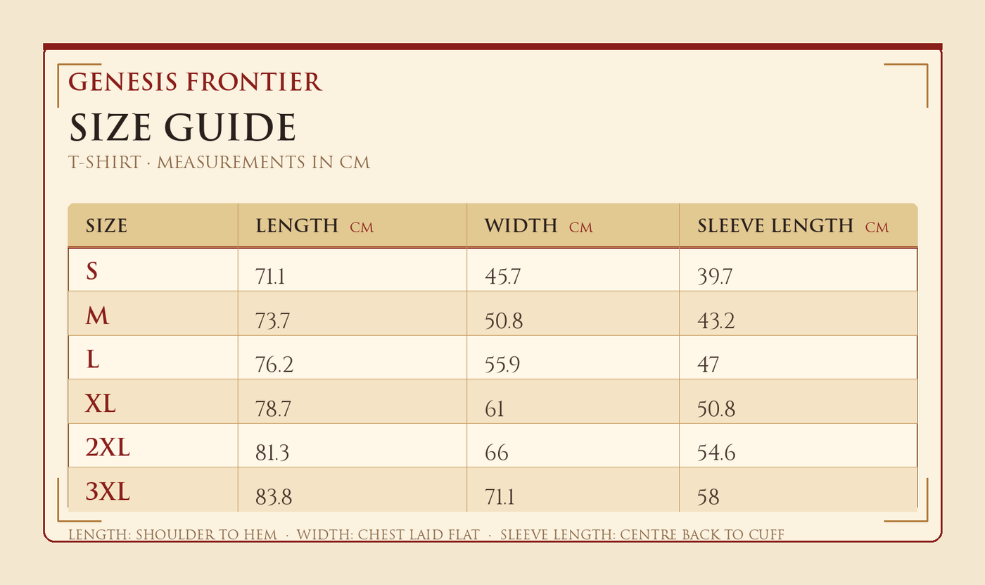 Gone to the Desert - T-Shirt size guide