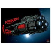 Space ship with 'Kraken 2957' text on a dark space background