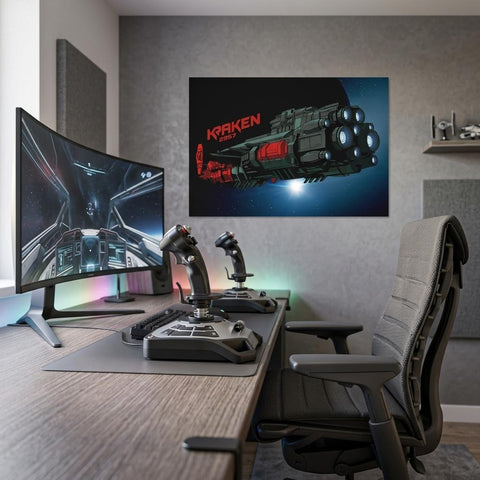 KRAKEN 2957 sci-fi gaming poster displayed in a premium gaming setup